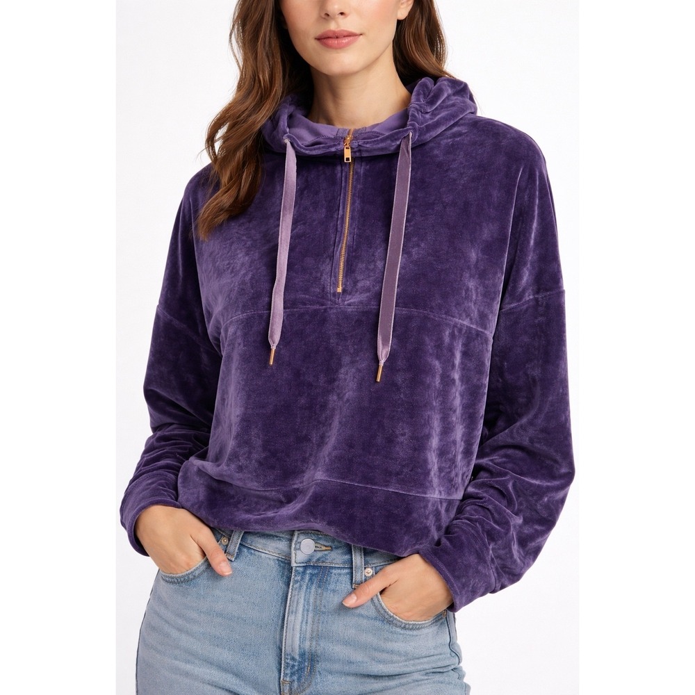 Athletic Works Purple Velour Half Zip Hoodie Sweatshirt Size M 8